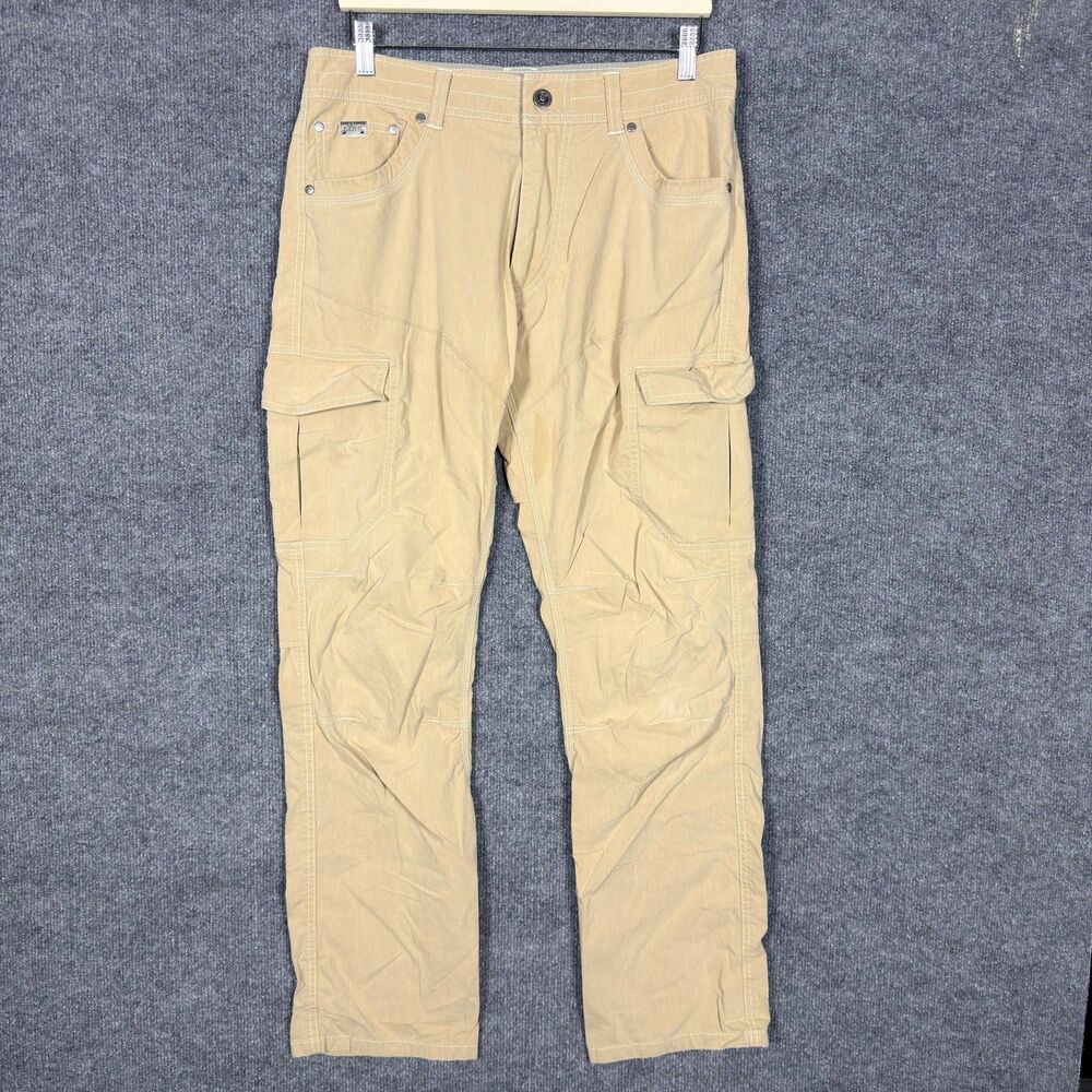 Kuhl Mens Cargo Pants 32x32 Tan Vented Knee Crotch Hiking Outdoor Cotton Blend